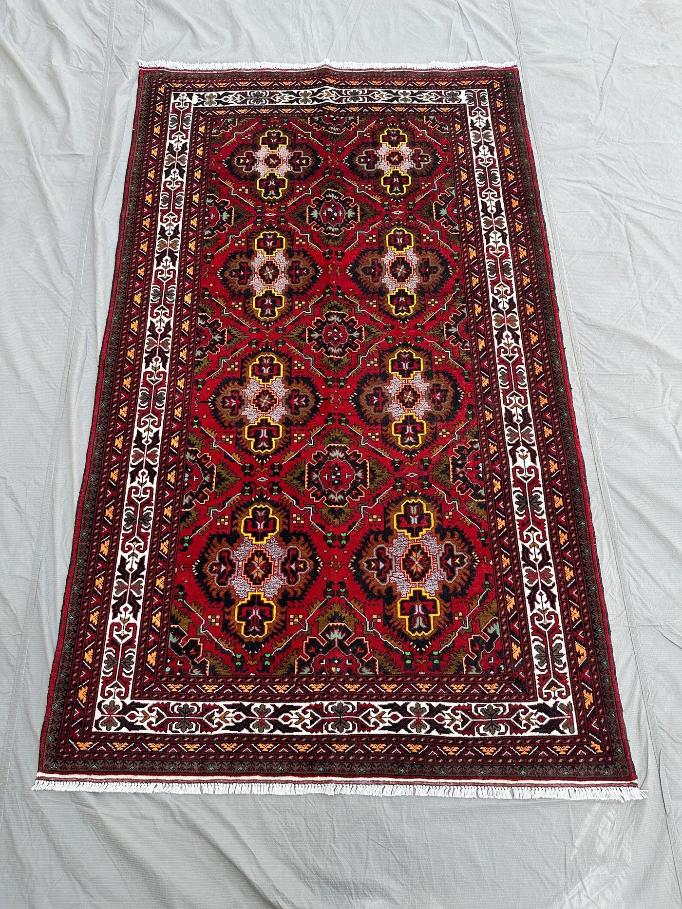 Vintage Handmade Turkmen Medallion 4x6 Rug Traditional Tribal Rug, Living Room Area Rug, Home Office Entryway Accent Rug