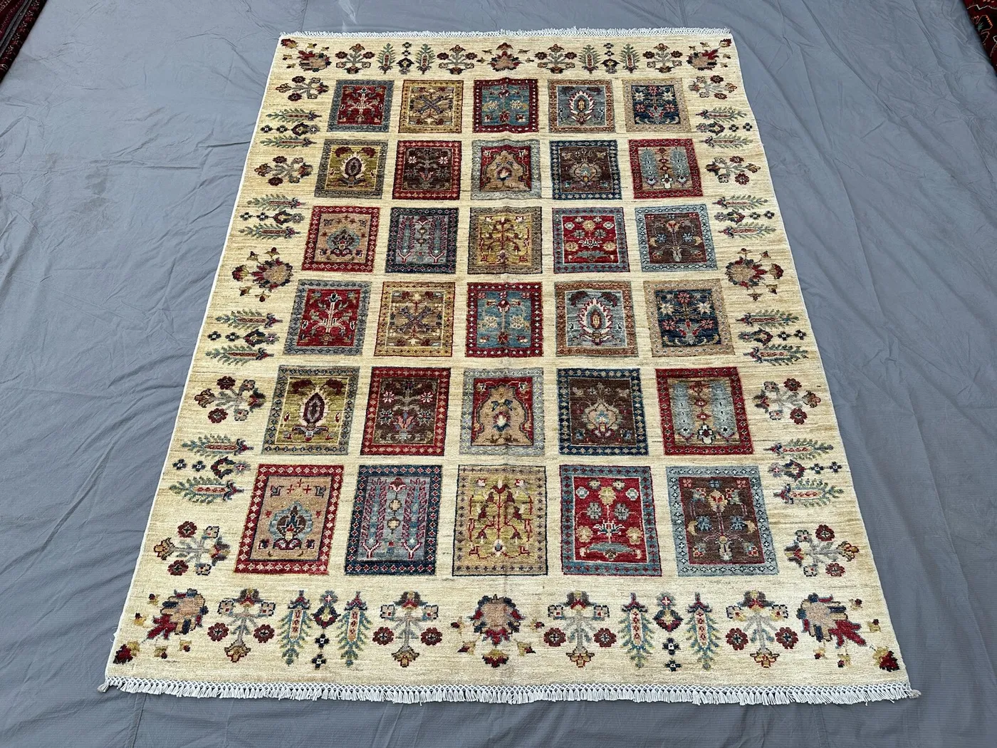 6'6x5 Ft, Handknotted Turkmen Four Season Design 5x7 Rug, Geometric Bakhtiyari Rug, Garden Scene Rug, Life of tree Decor Border, Bedroom Rug