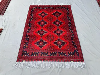 Vintage Turkmen Khalmuhammadi 5x6 Rug, Handcrafted Red Wool Rug, Medallion Design Tribal Floor Rug, Living Roo