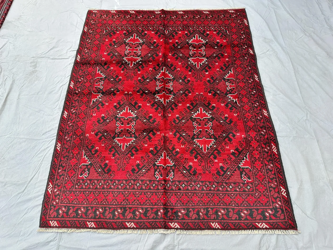 Splendid Turkmen Afghan 5x7 Rug, Khalmuhammadi Geometric Diamond Medallion Rug, Red Handknotted Wool Oriental Carpet, Living Room Rug