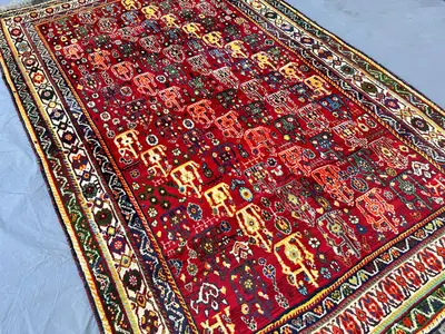 5x8 Caucasian Style Wool Area Rug, Red Multicolor Tribal Shrub Floral Geometric Hand-Knotted Vintage Boho Livi