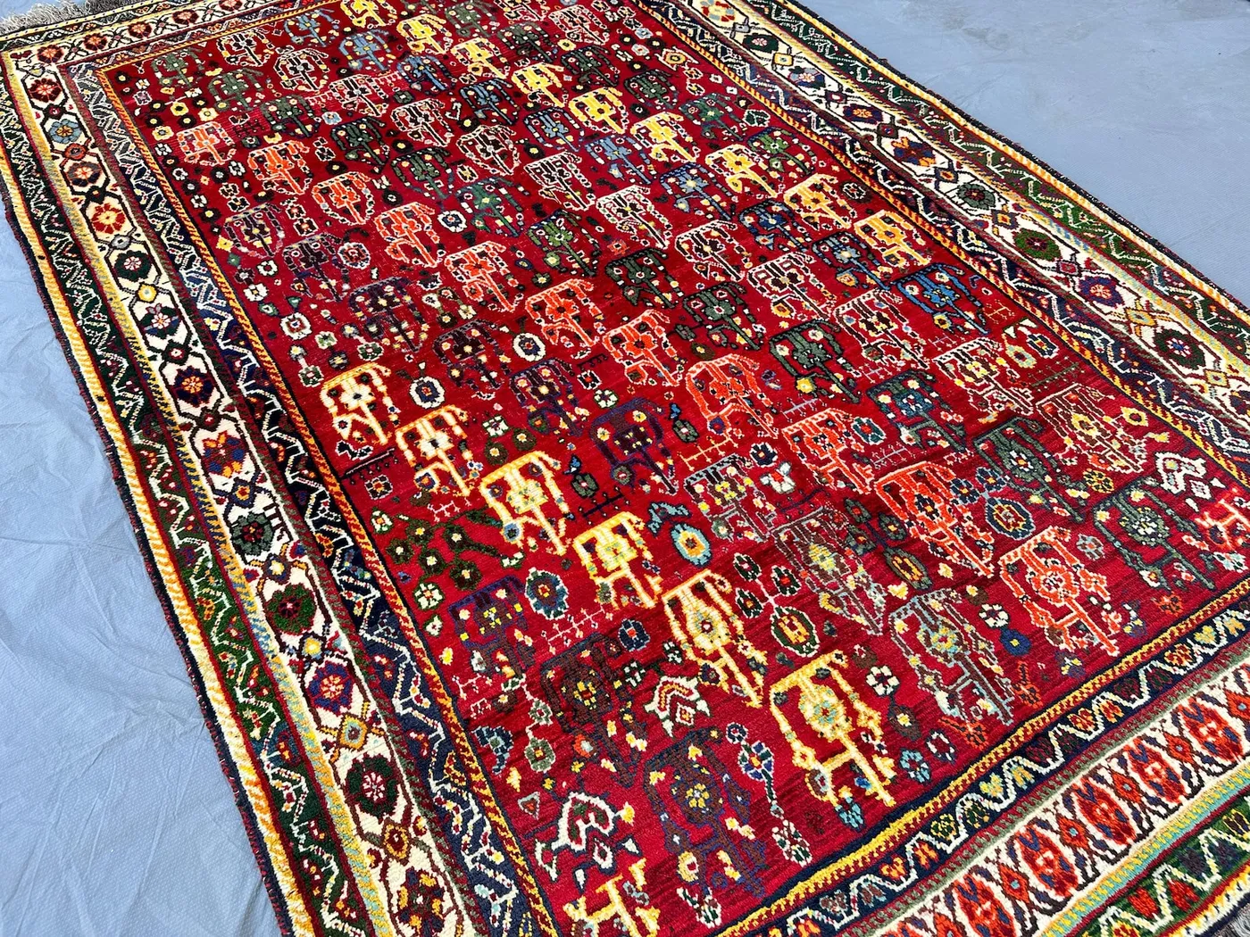 5x8 Caucasian Style Wool Area Rug, Red Multicolor Tribal Shrub Floral Geometric Hand-Knotted Vintage Boho Living Room Carpet