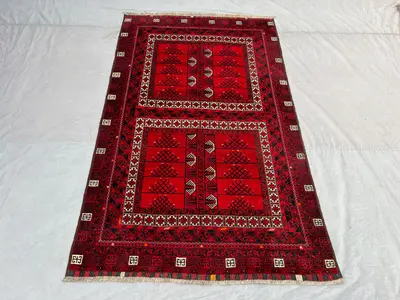 Red 5'1x8'7 Ft Hand-Knotted Turkmani Vintage Rug, Geometric Design, Soft Wool, Traditional, One-of-a-Kind Orie