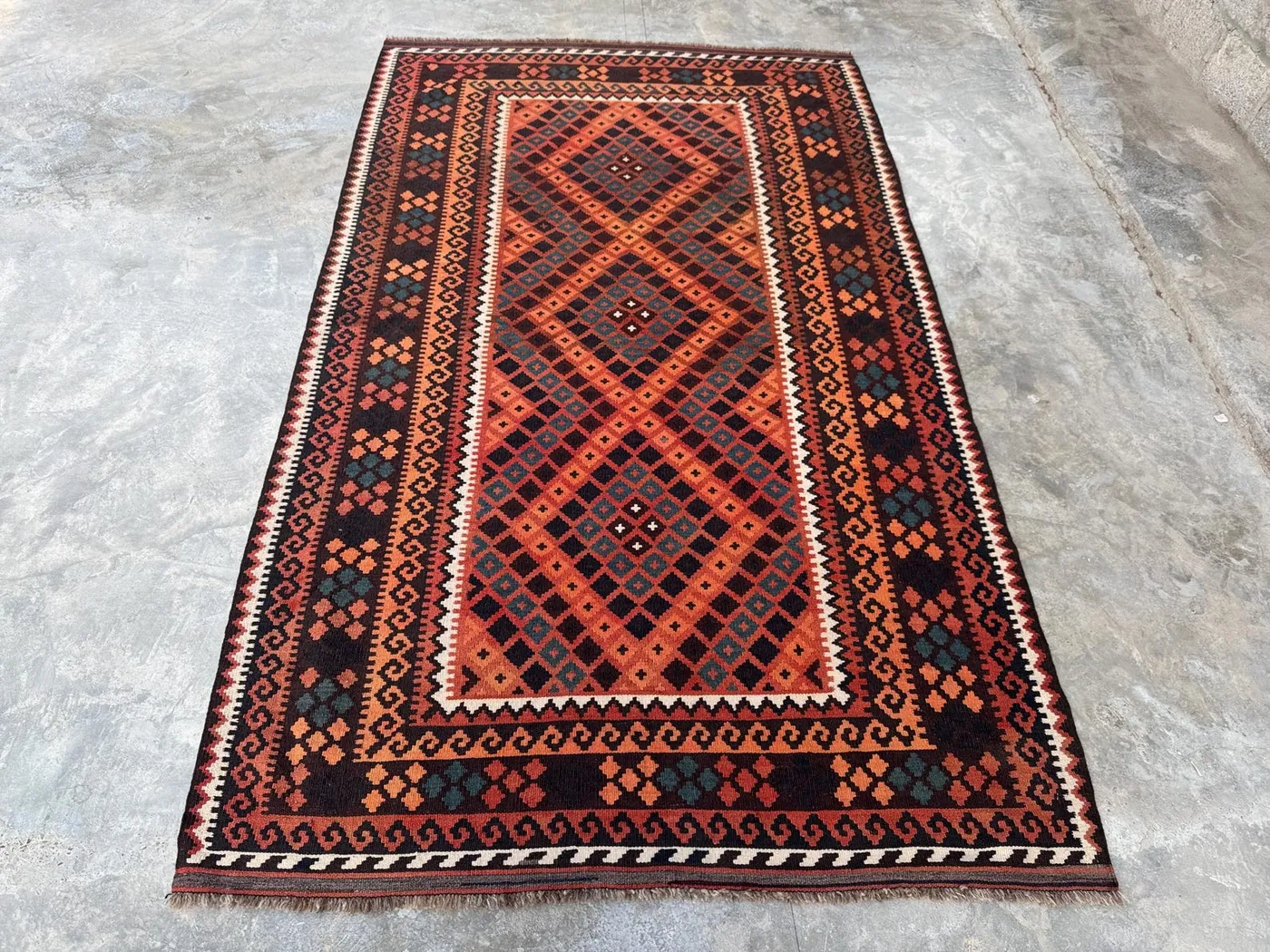 5'0x8'5 Ft Afghan Handmade Navajo Style Geometric Flatweave Rug, Wool Tribal Area Rug, Decorative Living Room, Boho Home Decor