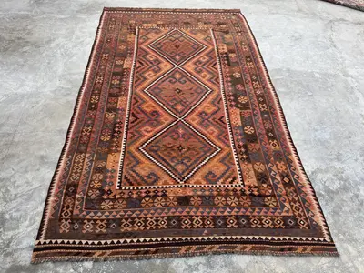 8x13 Ft Handmade Tribal Rug, Terracotta Faded Wool, Vintage Geometric Design, Large Area Rug, Luxury Boho Livi