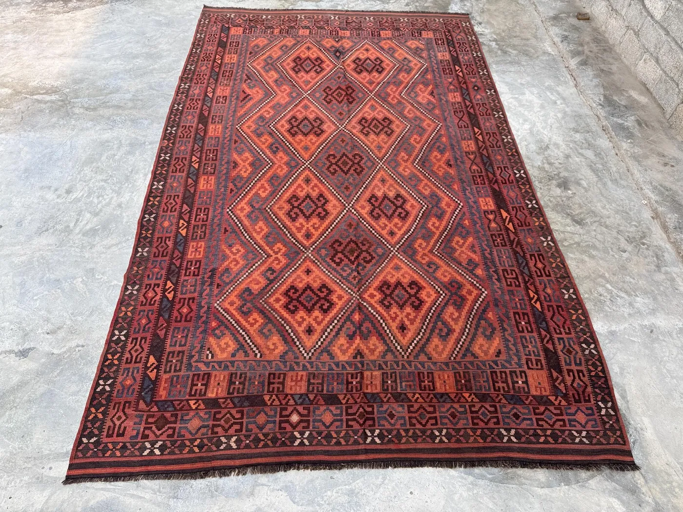8x13 Afghan Handmade Tribal Kilim Rug, Flat Weave Wool, Geometric Design, One of a Kind, Ideal for Small Area, Entryway, or Bedroom