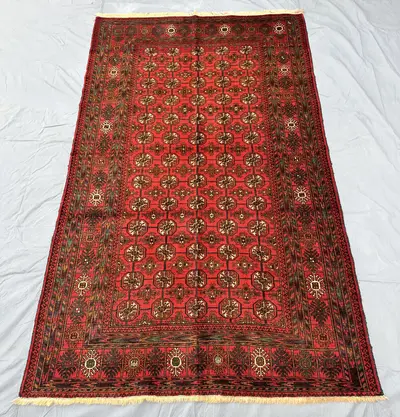 Vintage Turkmen Bukhara 4x7 Rug, Handknotted Natural Dyed Wool Rug, Geometric Lattice Pattern Rug, Oriental Tr
