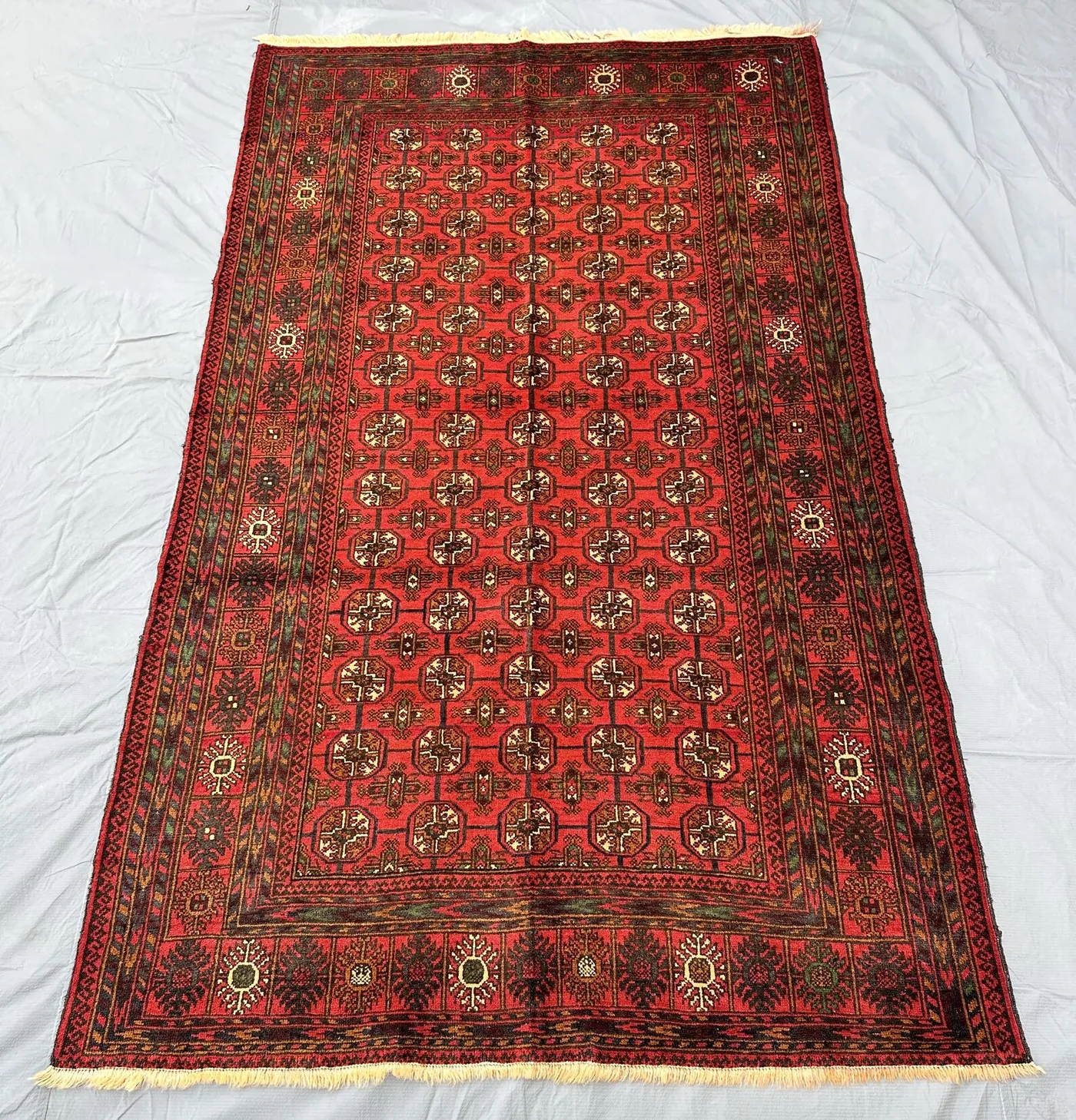Vintage Turkmen Bukhara 4x7 Rug, Handknotted Natural Dyed Wool Rug, Geometric Lattice Pattern Rug, Oriental Traditional Area Rug, Dining Rug