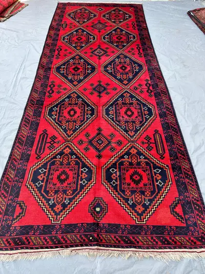 Vintage Red Khal Mohammadi Wool Runner Rug, 13' x 5'1" Enterway Rug Oriental Rug