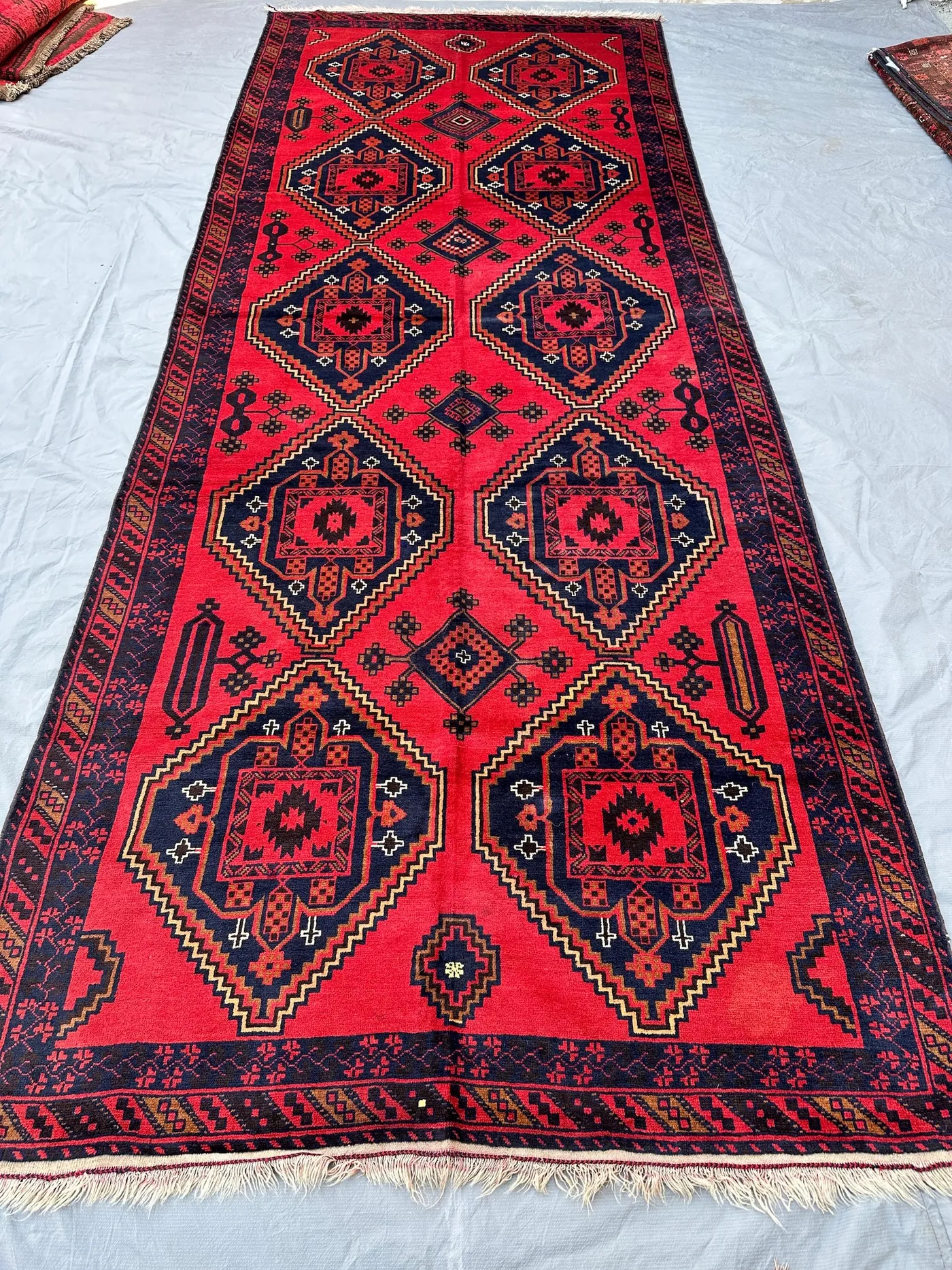 Vintage Red Khal Mohammadi Wool Runner Rug, 13' x 5'1" Enterway Rug Oriental Rug
