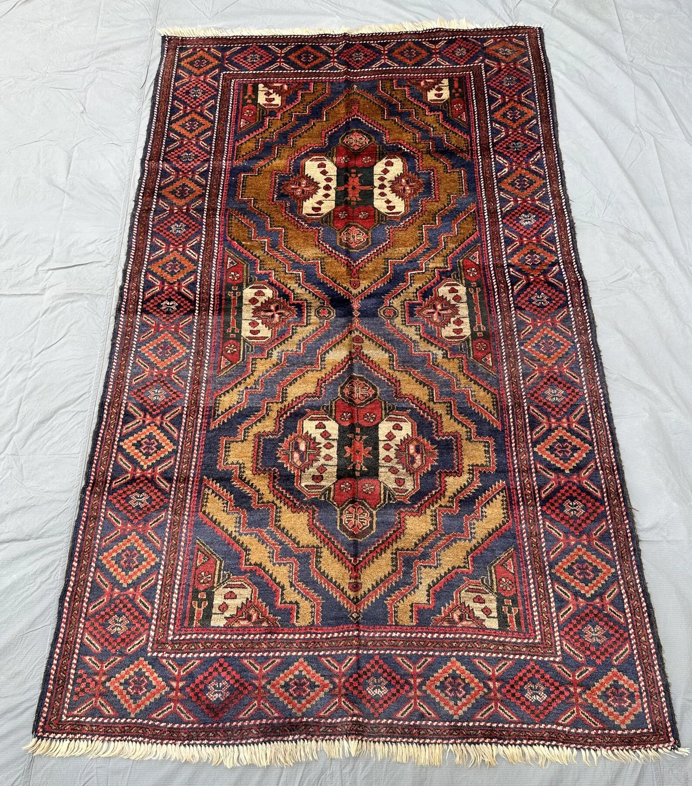 Stunning Vintage Afghan Baluchi 4x7 Rug, Handknotted Tribal Medallion Design Rug, Nomadic Heritage Wool Carpet, Living Room Rug, Bedroom Rug