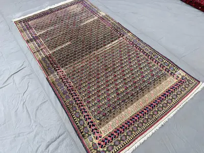 5x7 Antique Turkish Wool Area Rug, Boteh Paisley Faded Distressed Tribal Hand-Knotted Boho Bedroom Living Room