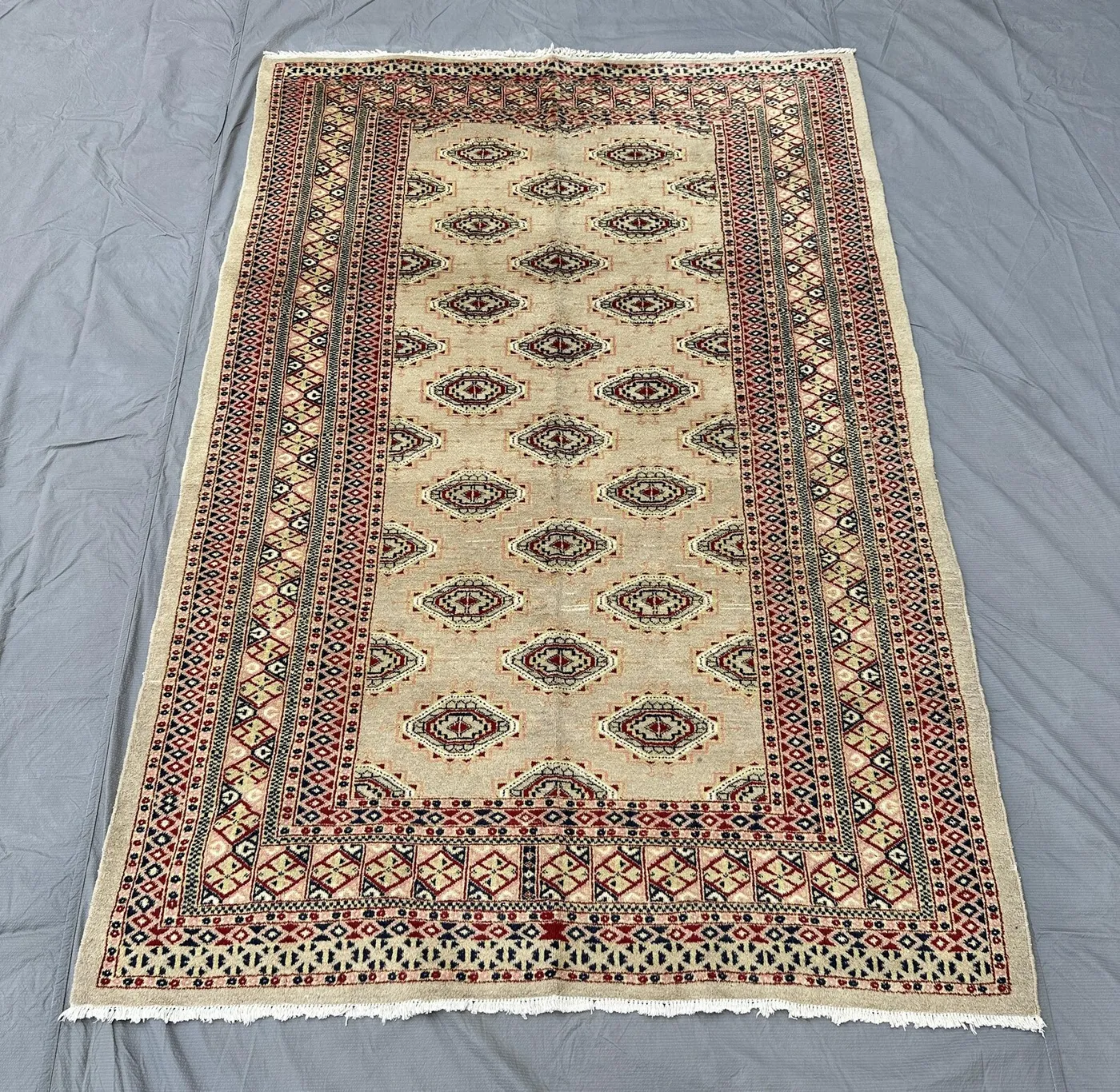 Handknotted Turkmen Bukhara 4x6 Rug, Geometric Elephant Foot Motif Wool Rug, Living Room Area Rug, Home Office Accent Rug