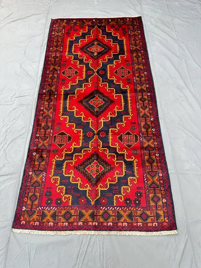 5x8 Ft Vintage Handknotted Rug | Baluchi Tribal Geometric Design | Living Room Decor | High Search Hallway Run