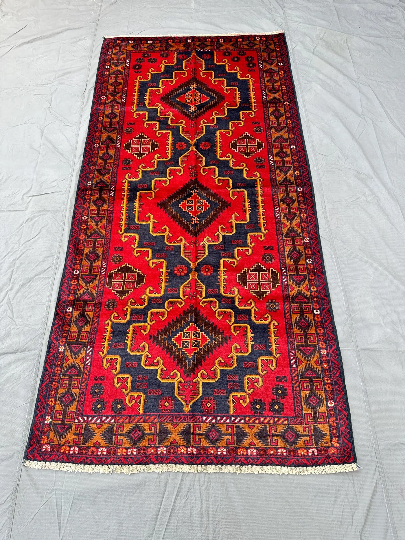 5x8 Ft Vintage Handknotted Rug | Baluchi Tribal Geometric Design | Living Room Decor | High Search Hallway Runner | Southwest Boho Home Rug