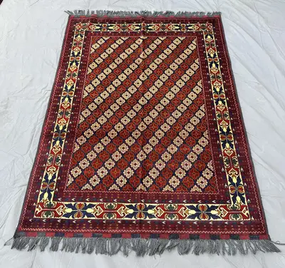 Fine Handknotted Turkmen Maranoos 5x7 Rug, Geometric Gul Pattern Unique Border Decor Rug, Living Room Rug, Din