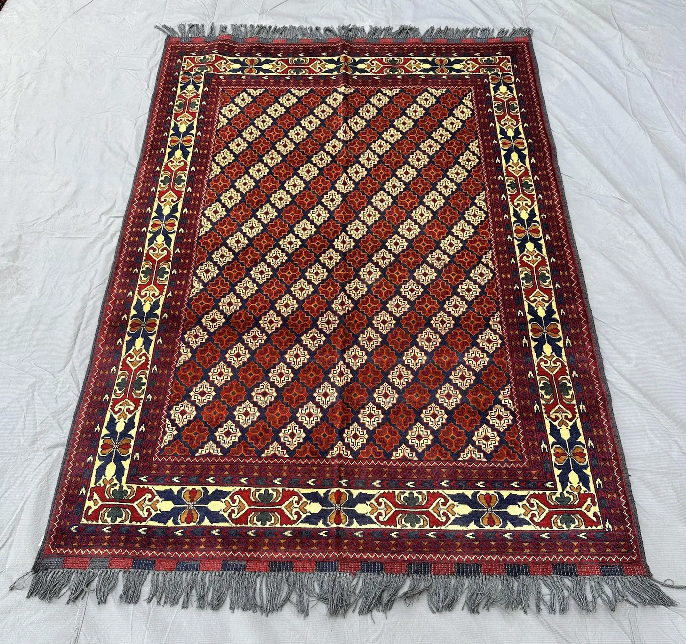 Fine Handknotted Turkmen Maranoos 5x7 Rug, Geometric Gul Pattern Unique Border Decor Rug, Living Room Rug, Dining Room Area Rug