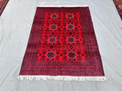 Handknotted Turkmen Biljik 5x6 Rug, Handwoven Belgium Wool Rug, Geometric Medallion Rug, Oriental Traditional 