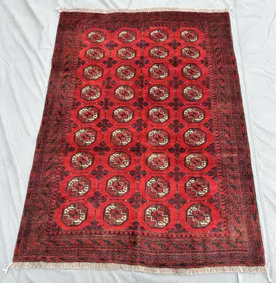 Antique Turkmen Tribal 4x6 Rug Traditional Bukhara Rug Elephant Medallion Rug Nomadic Artisan Rug, Living Room
