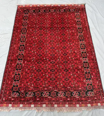Beautiful Vintage Turkmen Bashiri 5x7 Rug, Handmade Tribal Geometric Floral Pattern Carpet, Red Handwoven Wool