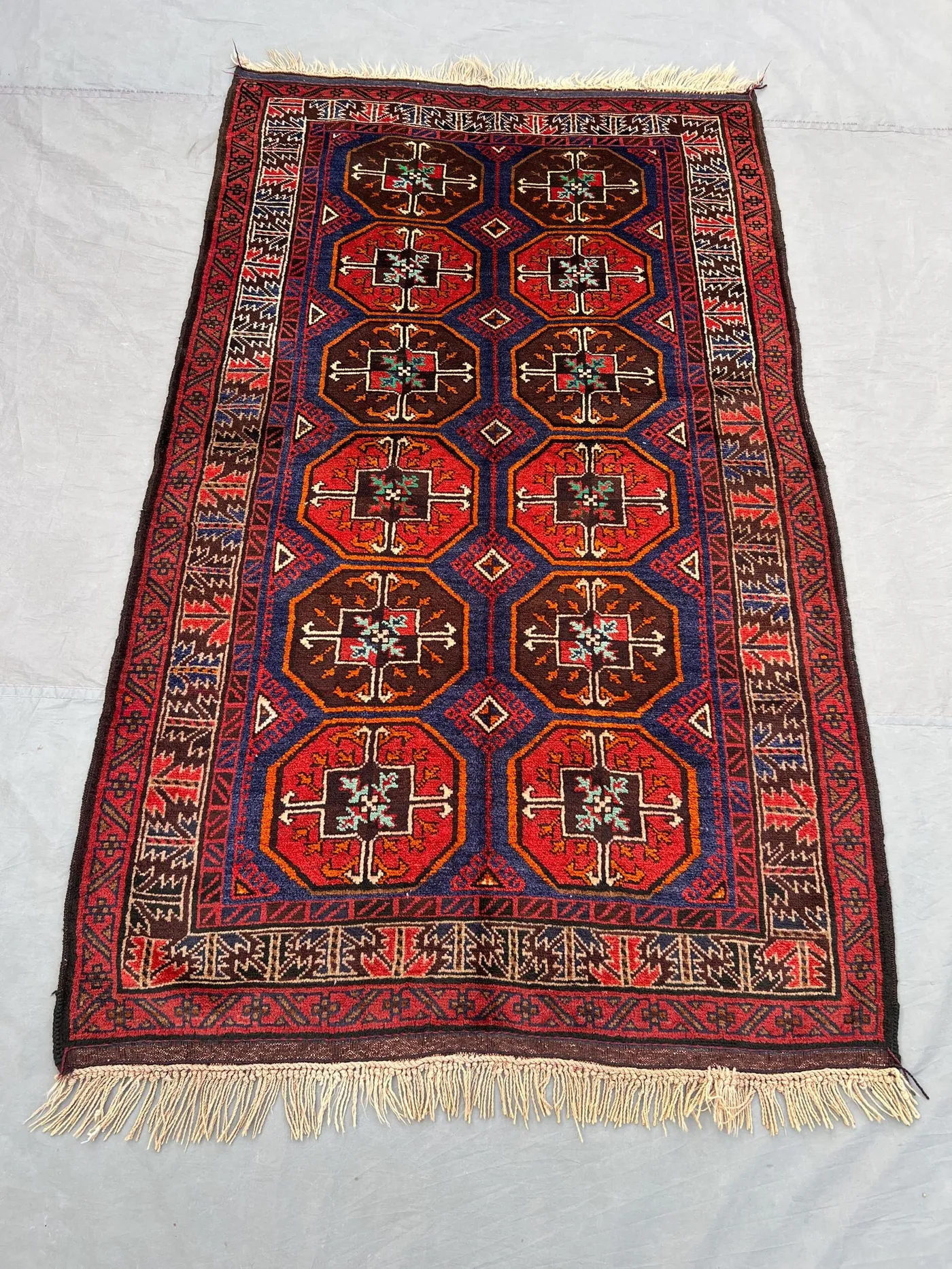 Red 4x6'8 Ft Hand-Knotted Balochi Vintage Rug, Tribal Oriental Design, Soft Wool, Antique, One-of-a-Kind, Luxury Home Decor Rug
