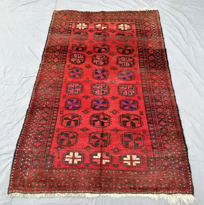 Vintage Afghan Nomadic 5x7 Rug, Handknotted Orange Wool Area Rug, Tribal Design Rug, Oriental Traditional Rug,