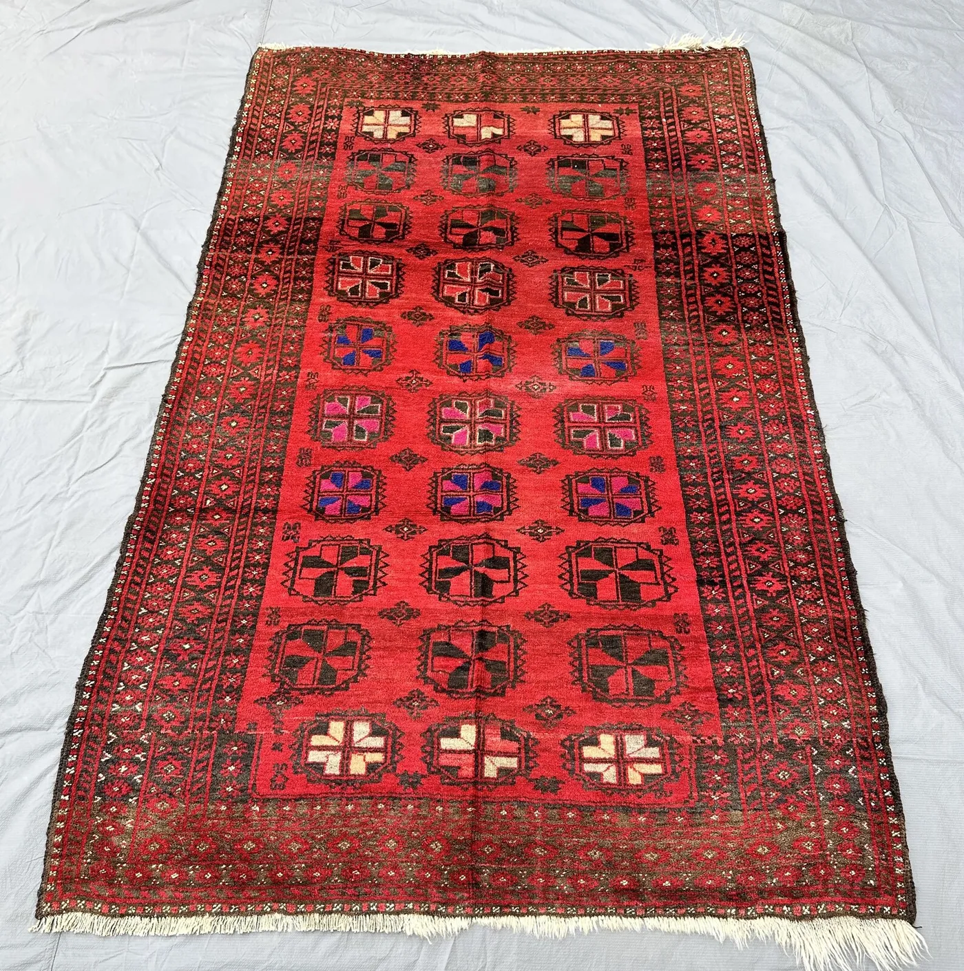 Vintage Afghan Nomadic 5x7 Rug, Handknotted Orange Wool Area Rug, Tribal Design Rug, Oriental Traditional Rug, Entryway Rug, Dining Area Rug