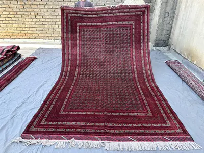 10x6 Persian-Style Herati Design Rug | Hand-Knotted Afghan Wool | Red & Green Fish-Pattern Carpet