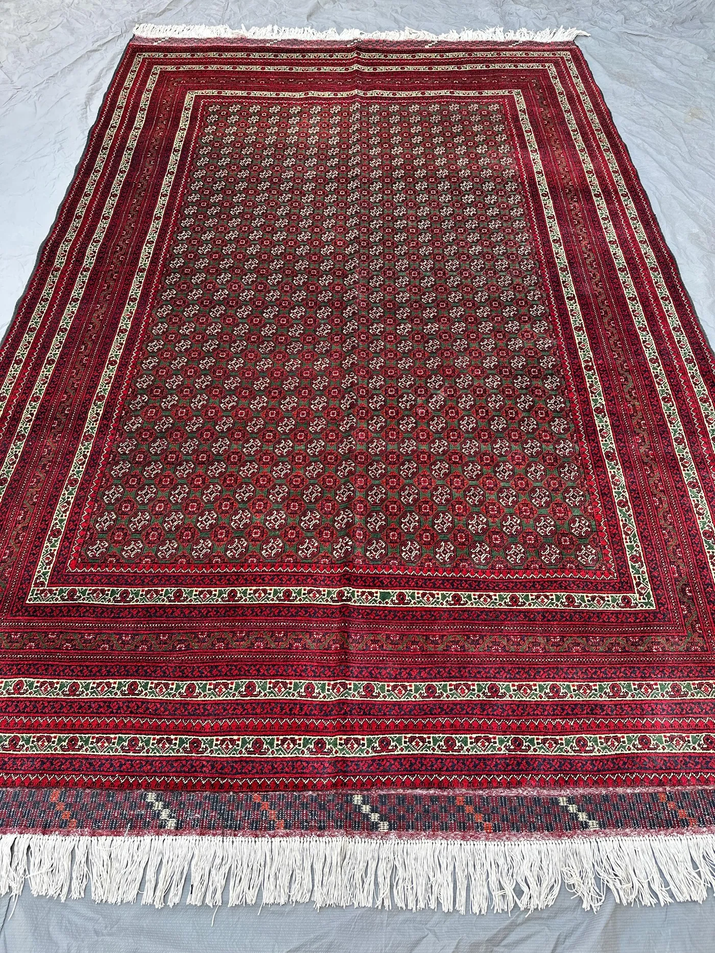 6'6x10'1 Persian-Style Mir Boteh Design Rug | Hand-Knotted Wool on Cotton | Deep Red & Forest Green Paisley