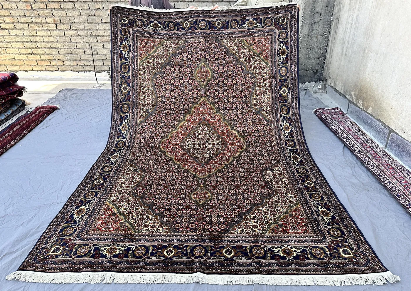 7x10 Persian-Style Herati Design Rug | Hand-Knotted Afghan Wool | Diamond Medallion Fish-Pattern Carpet