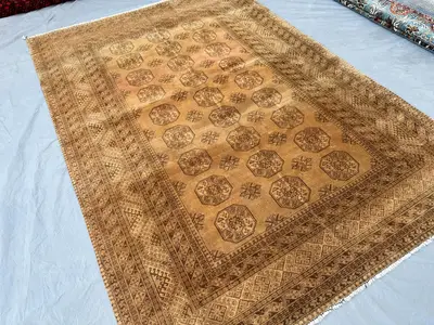 1960s Antqiue 6x9 Camel Afghan Rug, Faded Bokhara Wool Carpet, Vintage Tribal Area Rug Living Room Rug