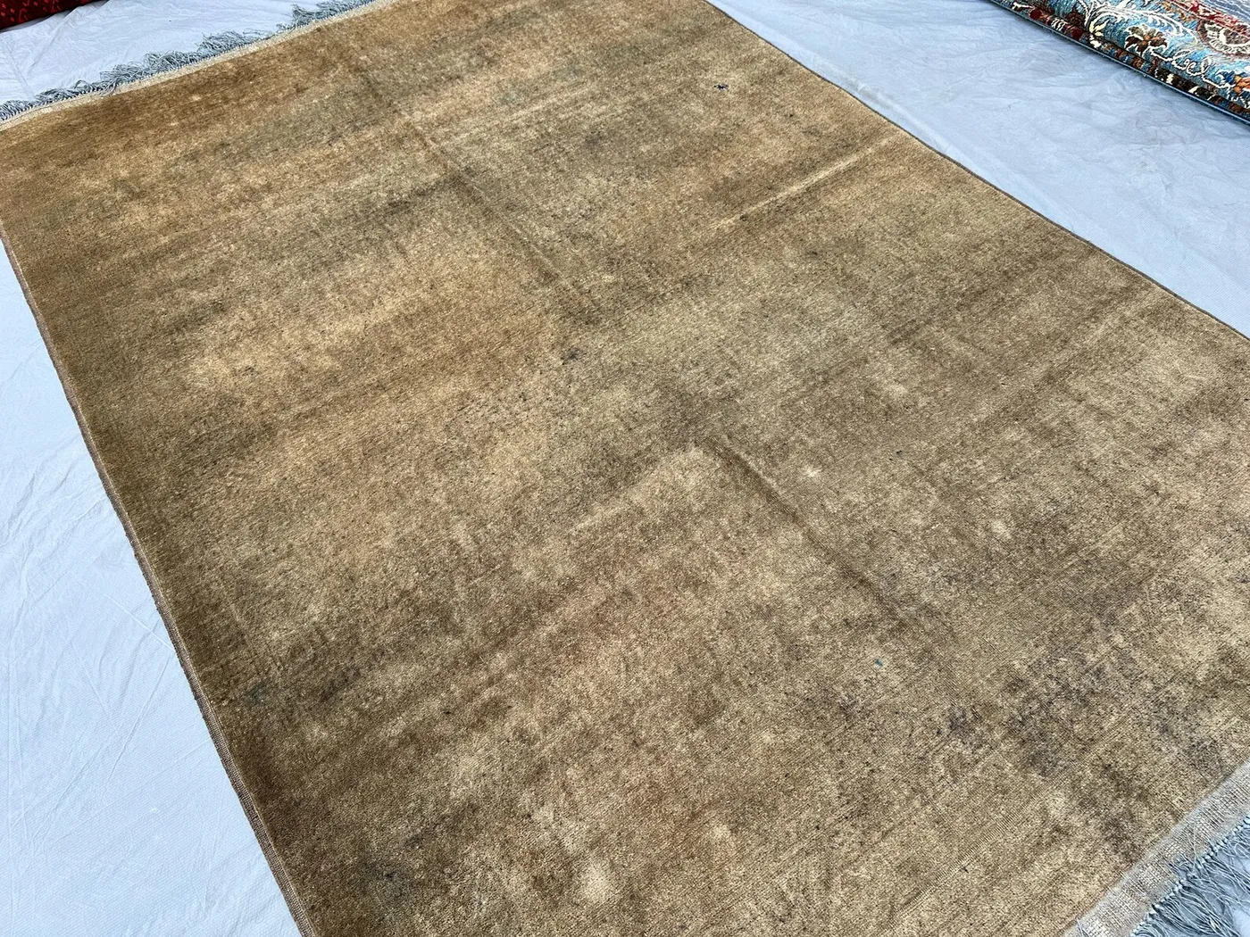1960s Antique Afghan Rug Vintage Faded Terracotta Wool Rug, 6'5" x 7'10" Oreintal Rug
