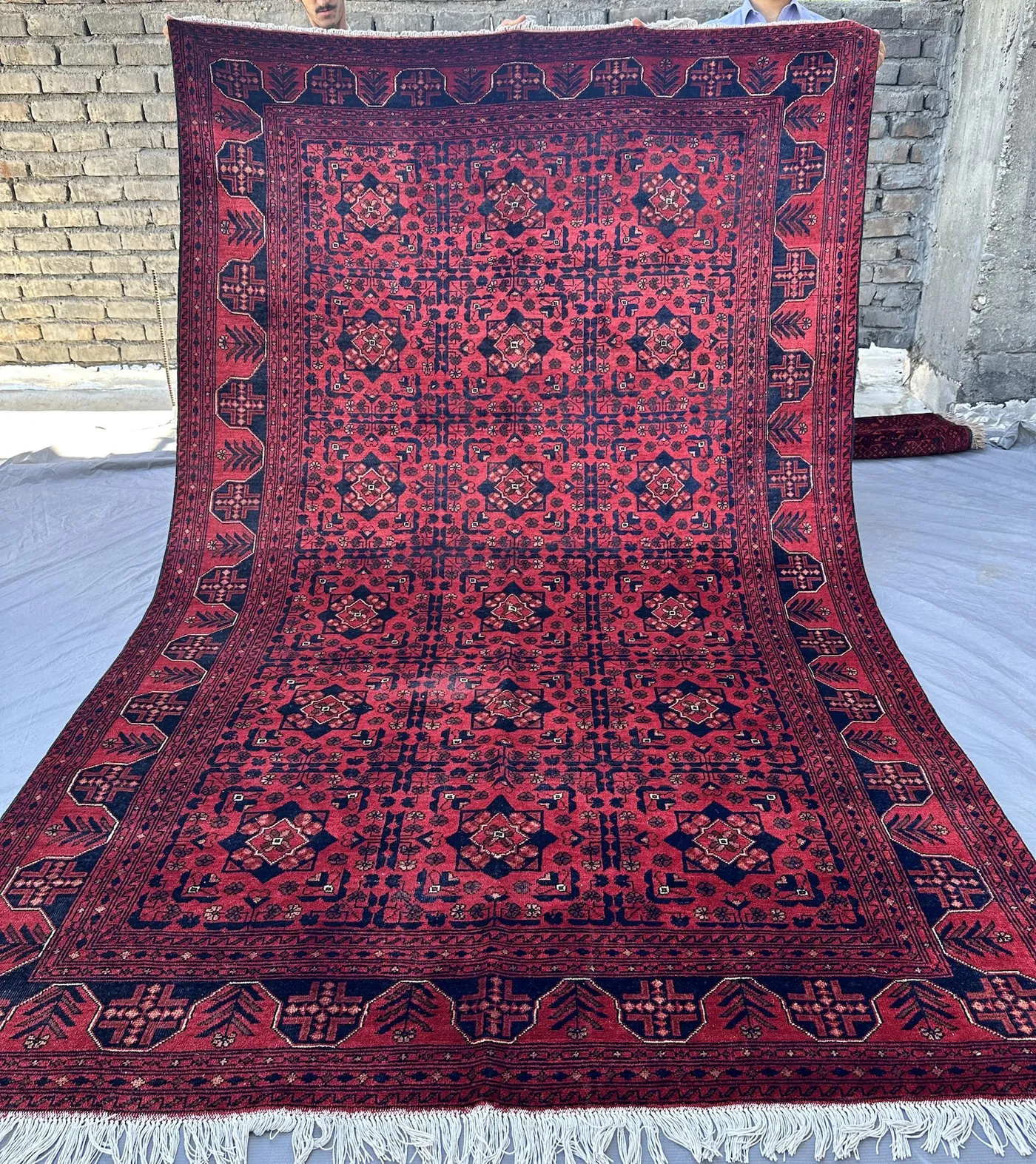 7x10 Red Afghan Khal Mohammadi Rug, Hand Knotted Wool Geometric Lattice Carpet, Tribal Area Rug
