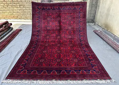 7x10,Red Afghan Khal Mohammadi Rug Hand-Knotted Wool Carpet, Star Medallion Tribal Design, Vintage Living Room