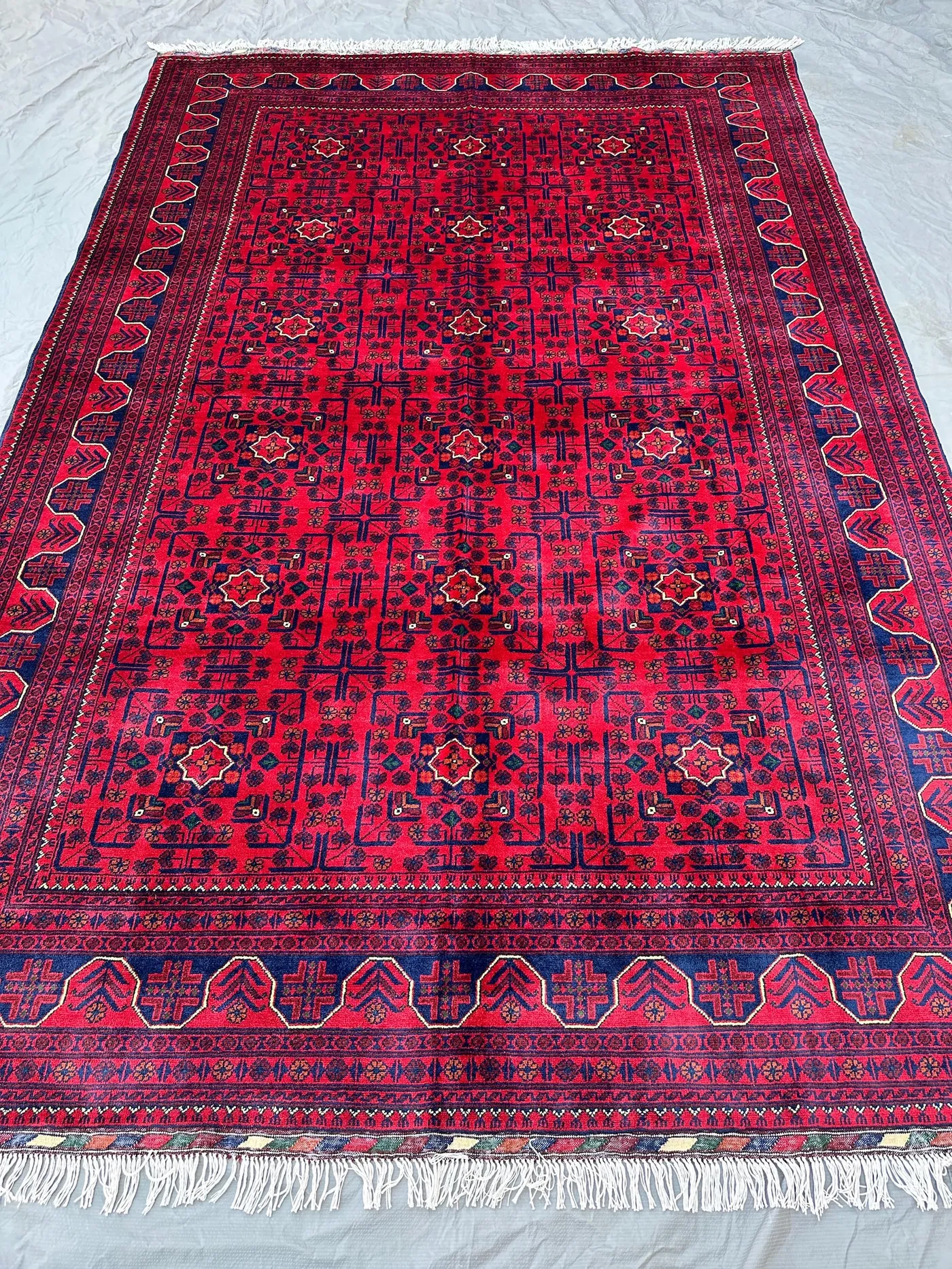 7x10,Red Bokhara Rug, Hand Knotted Wool Tribal Medallion Carpet Elephant Foot Rug, Traditional Wool Rug, Living Room Rug