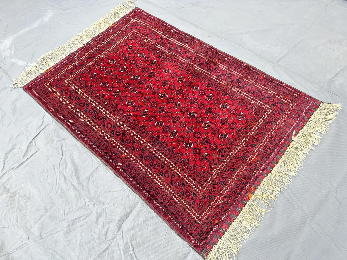 3x5 Afghan Turkmen Wool Area Rug, Red Black Beljik Gul Bashiri Bukhara Tribal Geometric Hand-Knotted Entryway Accent Carpet