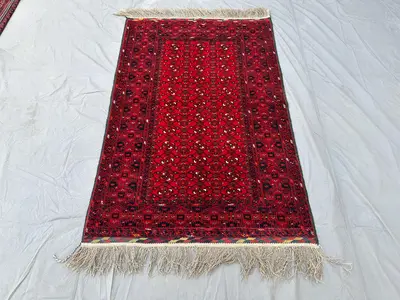 Handknotted Vintage Beljik Turkmen Bashiri 3x5 Rug, Belgium Wool Rug Geometric Floral Design Rug, Entryway Rug