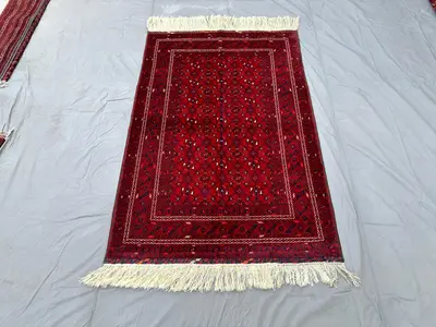Handknotted Turkmen Bashiri 4x6 Rug, Geometric Floral Rug, Traditional Tribal Rug, Afghan Accent Rug, Red Wool