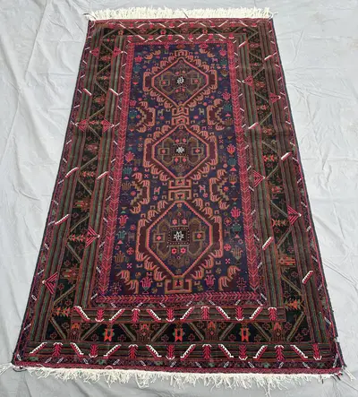 Timeless Vintage Baluchi 4x8 Hallway Rug, Handcrafted Organic Dyed Wool Rug, Tribal Medallion Rug, Oriental Tr