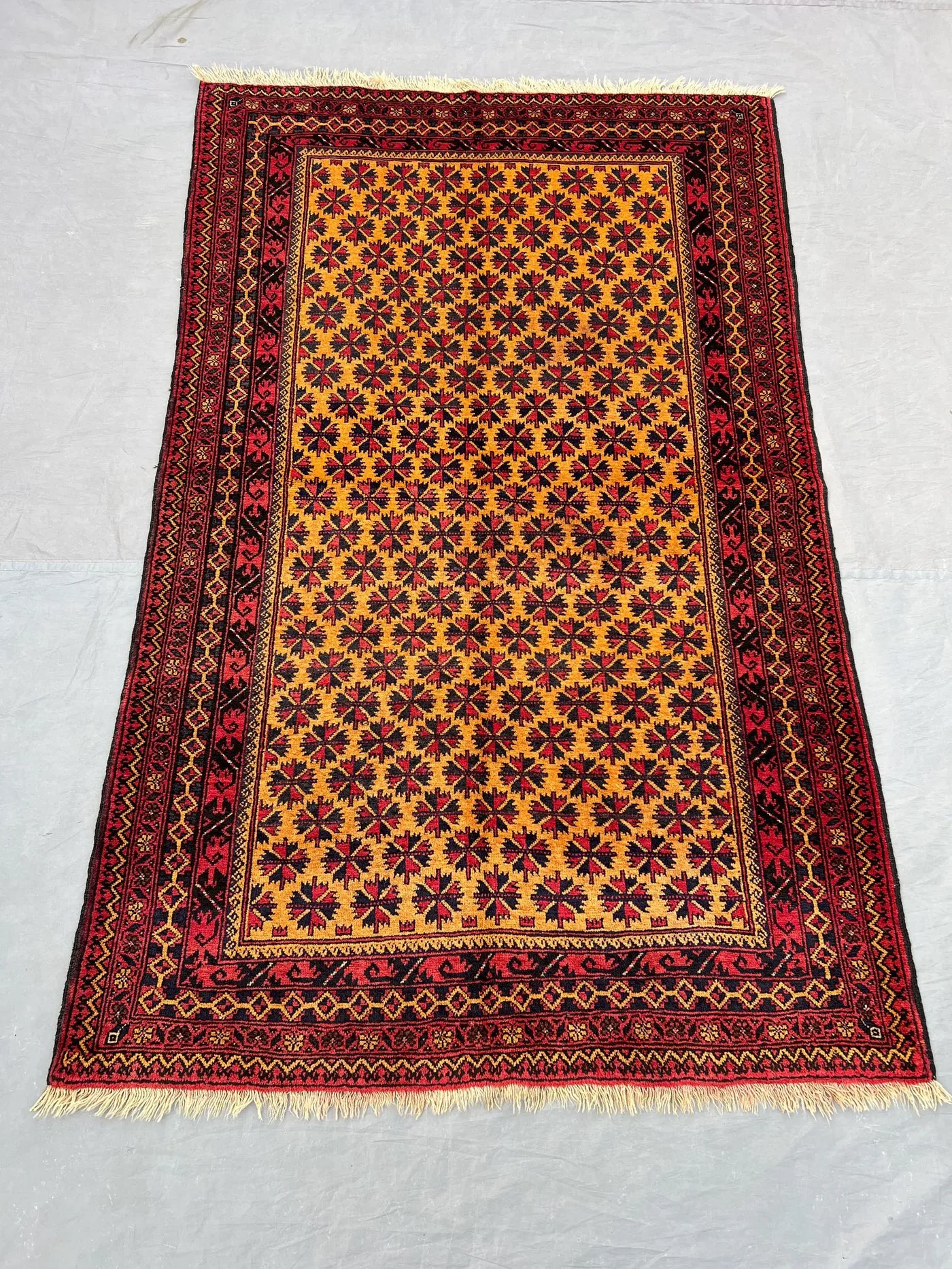 Red 4x6'4 Ft Hand-Knotted Turkmani Vintage Rug, Balochi Design, Oriental Soft Wool Rug, Traditional Wool Rug, Unique Home Decor Piece