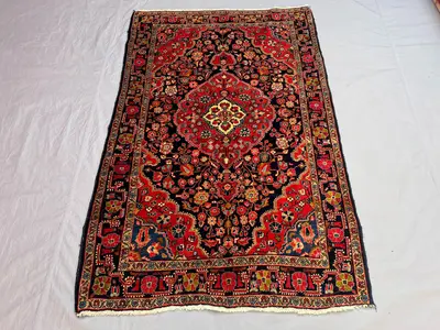 Vintage 3'5 x 5'2 ft Turkish-Inspired Hand-Knotted Rug, Floral Design, Soft Pile,Tribal Wool Area Rug for Livi