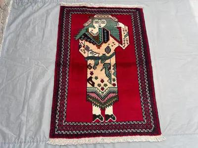 3x4.4 ft Afghan Antique Historical Rug | Handwoven Wool | Red, Green, and Black Design | Folk Art, Tribal Rug 