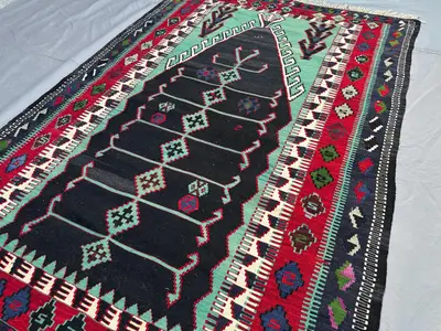 5 x 7 Vintage Turkish Anatolian Kilim Rug, Handwoven Wool, Rare Geometric Design, Flat Weave, Traditional Folk
