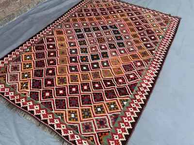 4'6x6'3 ft Antique Turkmen Kilim Rug Tribal Hand Woven Sumak Area Rug Turkish Style High Quality Tribal Faded 