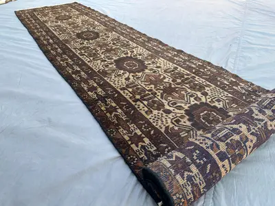 Afghan Baluch Tribal Runner Rug 3x12 Handmade Wool runner rug, Traditional Turkmen 12 ft Long Hallway Rug, Vin