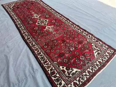 3'3x8'10 ft Antique Afghan Handmade Tribal Runner Rug Wide Hallway Rug Caucasian Style Geometric Pattern Turkm