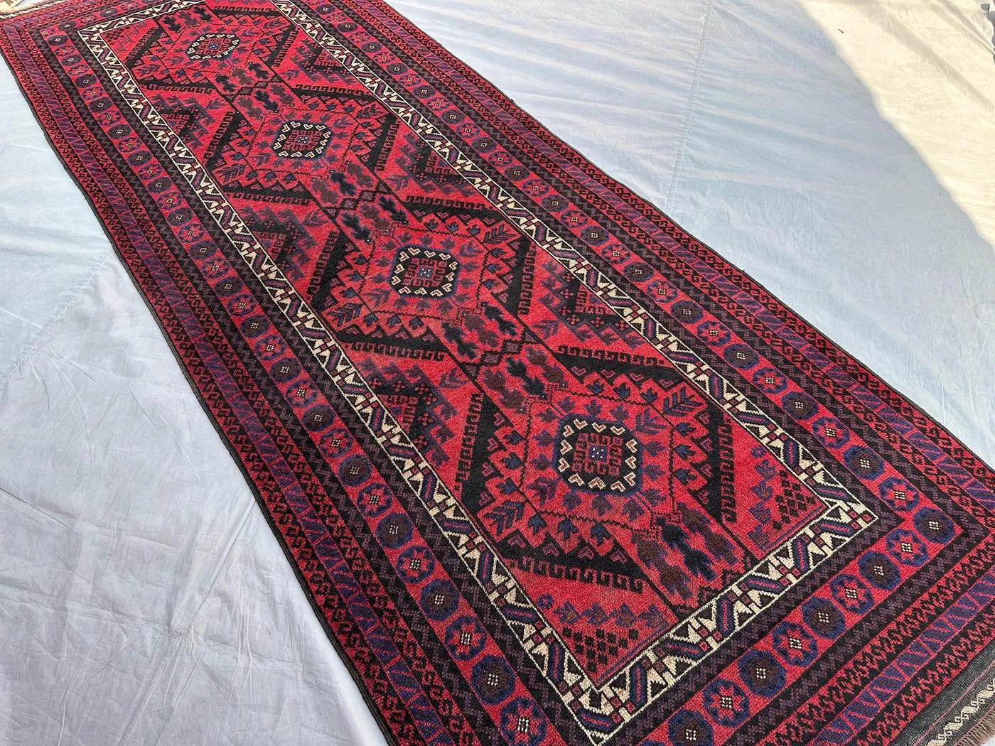 4.3x12.0 ft Antique Baluch Wide Runner Rug Afghan Tribal Soft Wool Hallway Rug Vintage Handmade Carpet, Turkmen runner rug, outdoor Area rug