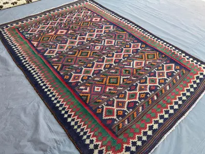 Antique Turkmen Sumak Rug 6x9 Handmade Afghan Wool Carpet | Tribal Geometric Faded Wool Rug | Vintage Boho Are
