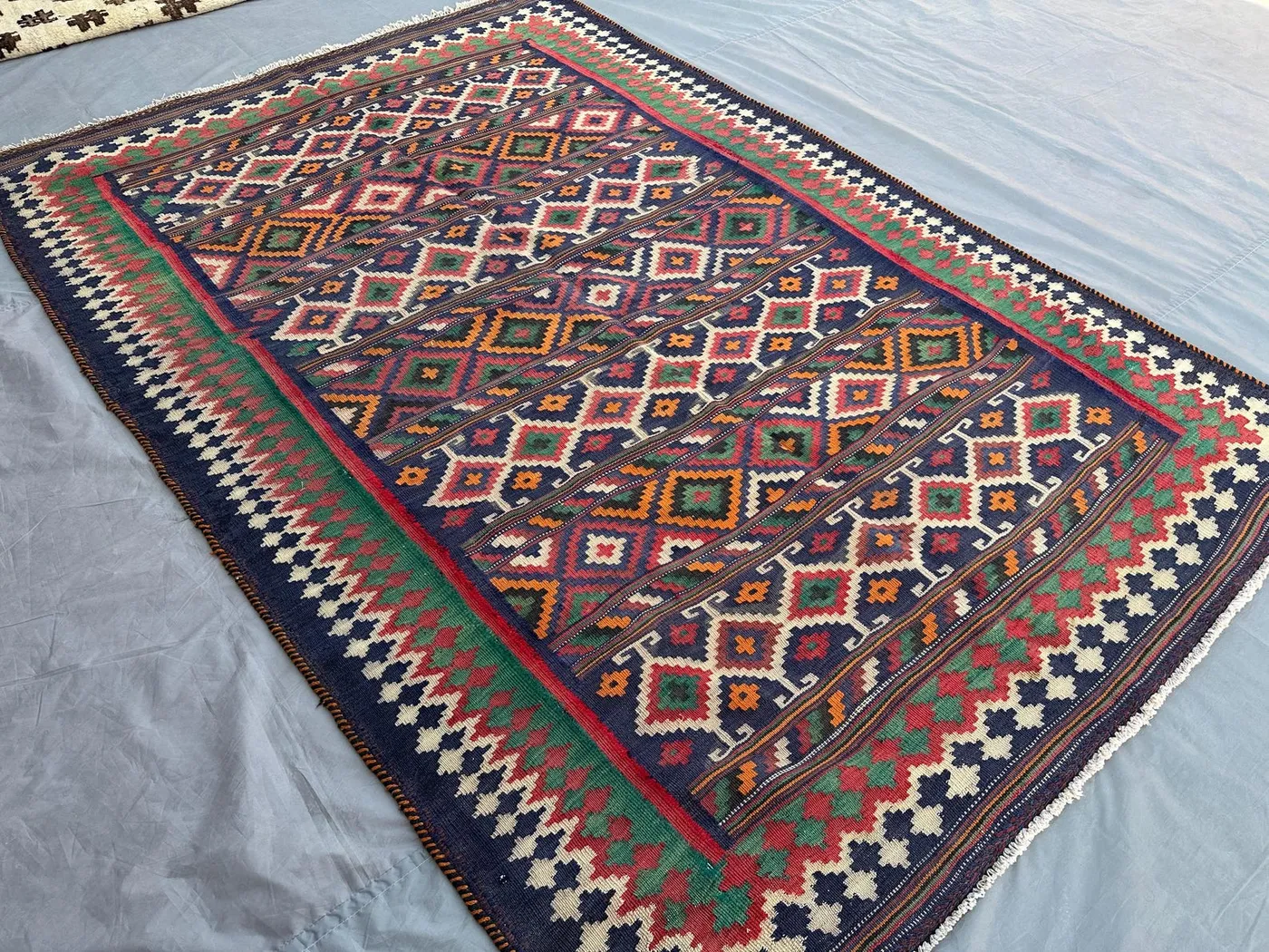 Antique Turkmen Sumak Rug 6x9 Handmade Afghan Wool Carpet | Tribal Geometric Faded Wool Rug | Vintage Boho Area Rug, Bedroom rug, Home decor