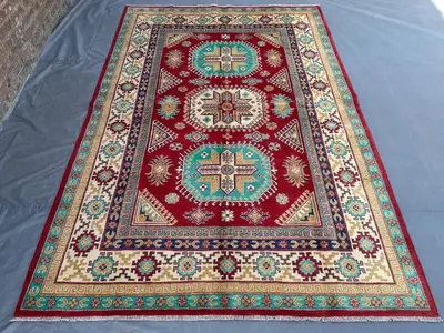 6'8x9'8 ft Afghan Handmade Oushak Rug Modern Turkmen Rug Wool Area Carpet Unique Geometric Design Living Room 